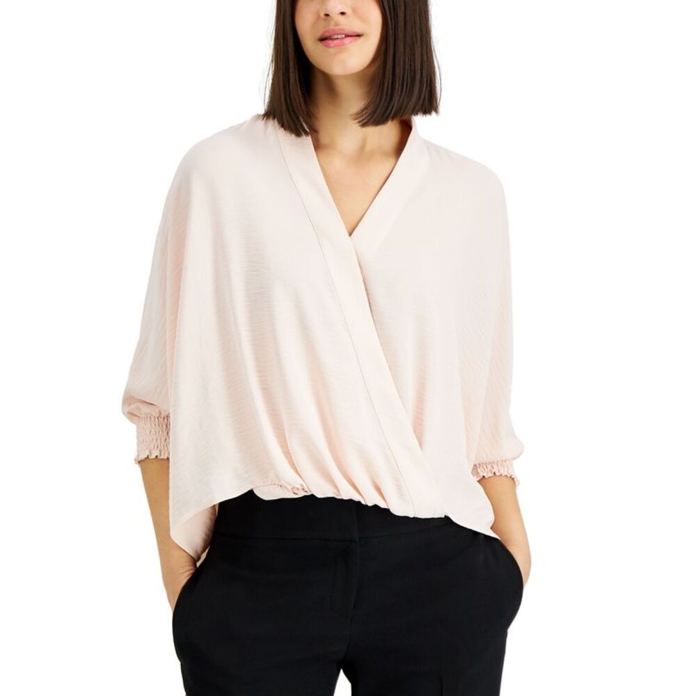 Alfani Faux Wrap Smocked Cuff Top